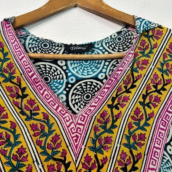 Tolani Multicolor Katarina Silk Printed Hooded Tunic V Neck Women’s Small - Picture 5 of 13